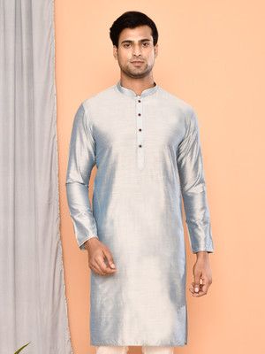 Maahi Fabs Men Solid Straight Kurta(Grey)