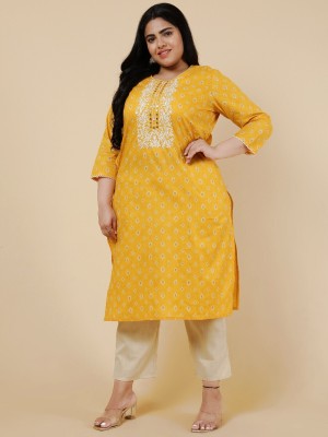 Be Indi Women Floral Print Straight Kurta(Yellow)
