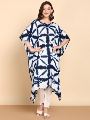 PinkTribe Women Dyed/Ombre Kaftan Kurta(Dark Blue, White)