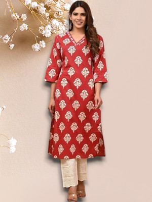 PRAYAARI FASHIONS Women Self Design Straight Kurta(Maroon)