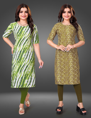MOBHISA Women Printed Straight Kurta(Brown)