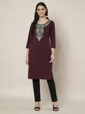 Trend Level Women Embroidered Straight Kurta(Purple)