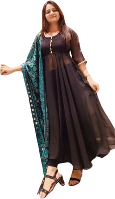 VEERA Women Solid Anarkali Kurta(Black)