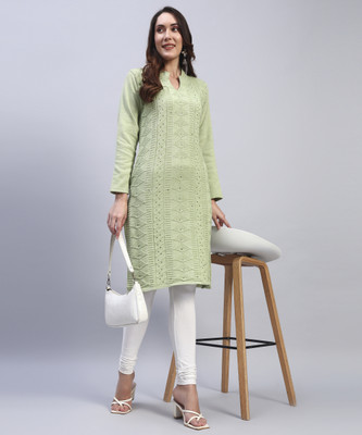 DUCOHIVE Women Self Design Straight Kurta(Green)