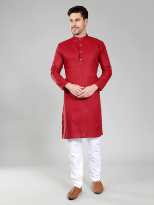 ETHNICSUTRA Men Self Design Straight Kurta(Maroon)