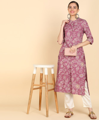 Lamba Creations Women Woven Design A-line Kurta(Purple)