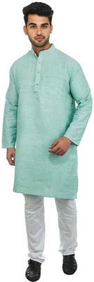 DESHBANDHU KHADI Men Solid Straight Kurta(Green)