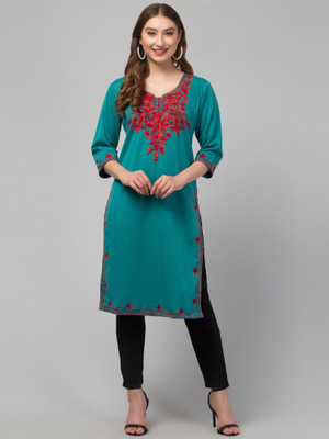 CROWN KING GARMENTS Women Embroidered Straight Kurta(Green)