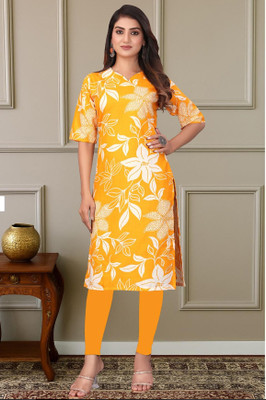 Sitara Setu Women Floral Print, Printed Straight Kurta(Yellow)