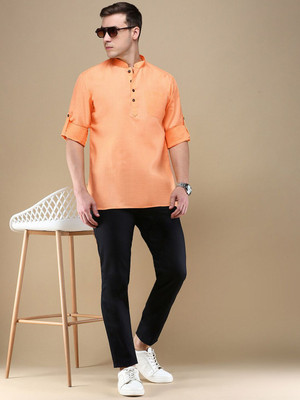 ANOUK Men Solid Straight Kurta(Pink)