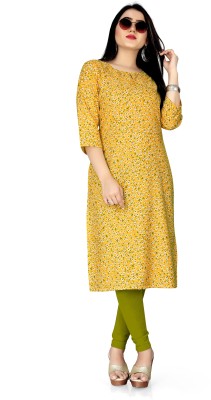 DUTT TEXTILE Women Floral Print Straight Kurta(Yellow)