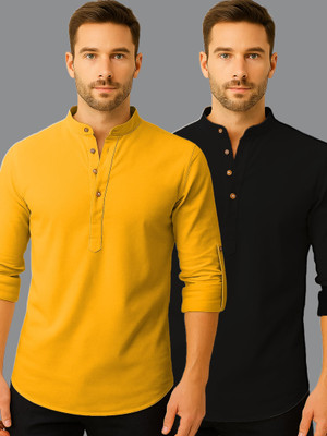 LENIA Men Solid A-line Kurta(Yellow)