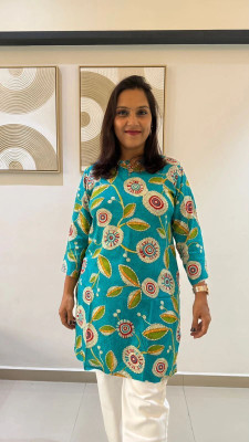 Anayatas Creation Women Printed Straight Kurta(Blue)