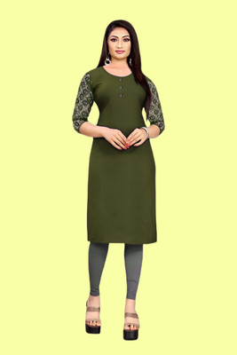 Coft Women Self Design Straight Kurta(Green)