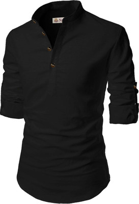 Navkanj Men Solid A-line Kurta(Black)