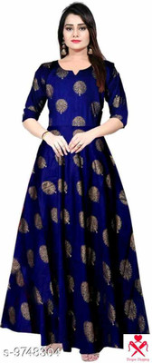 Gulabikurti Women Printed Flared Kurta(Blue)