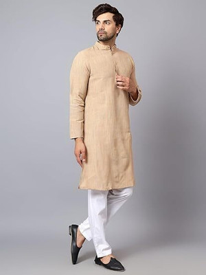 DEEPMAALA TEXTILES Men Solid High Low Kurta(Beige)