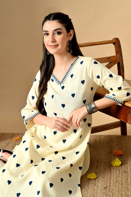 BKApparels Women Printed Straight Kurta(Blue)