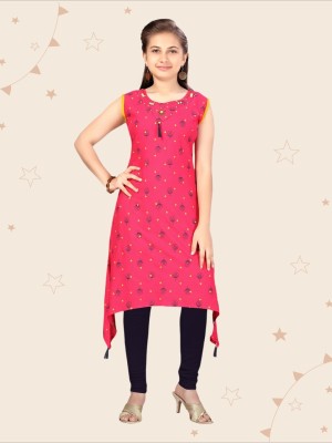 Kidotsav Girls Printed Straight Kurta(Pink)