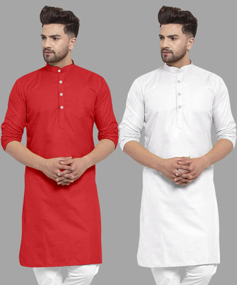 UDANIENTERPRISE Men Solid Straight Kurta(White, Red)