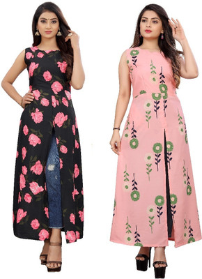maruti fab Women Printed Frontslit Kurta(Pink)