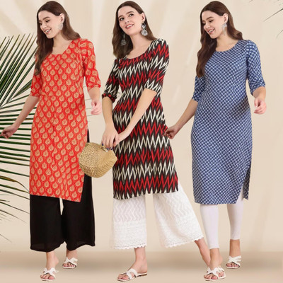 1 Stop Fashion Women Printed Straight Kurta(Multicolor)