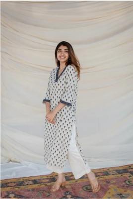 gobya Women Printed Straight Kurta(White)