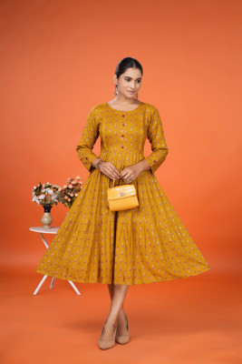 DCEE PLUS Women Printed Flared Kurta(Yellow)