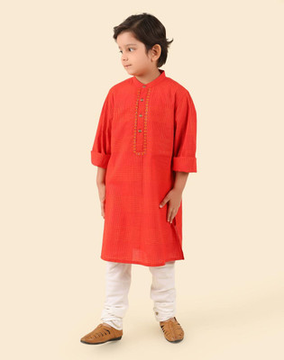 Fabindia Boys Embroidered A-line Kurta(Red)