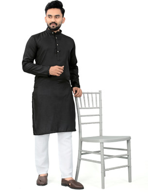 Ganesh Creation GC Men Solid A-line Kurta(Black)