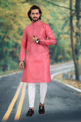 Manya Creation Men Solid A-line Kurta(Orange)