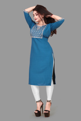 RIDDHI COLLECTION MALL Women Embroidered A-line Kurta(Blue)