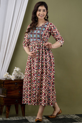 Kilangi fashions Women Printed Anarkali Kurta(Beige)