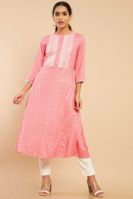 soch Women Abstract A-line Kurta(Pink)