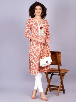 HouseOfCommon Women Printed Flared Kurta(Orange)