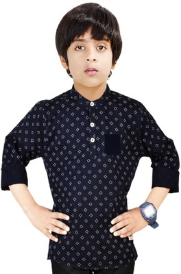 MADE IN THE SHADE Boys Printed Straight Kurta(Dark Blue)