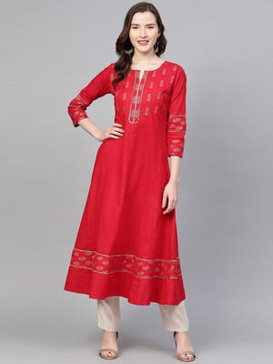 Yash Gallery Women Floral Print Anarkali Kurta(Red)