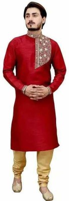 uniqe fort Men Solid High Low Kurta(Red)