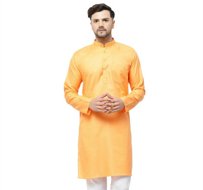 TS Lifestyle Men Solid Straight Kurta(Orange)