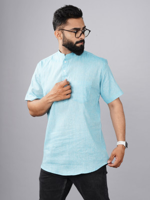 QuaClo Men Self Design Straight Kurta(Light Blue)