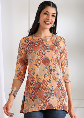 JustHer Women Self Design Tunic Kurta(Orange)