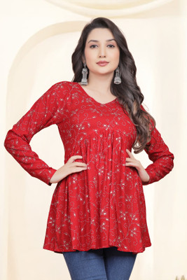 HOCC Women Printed Straight Kurta(Red)