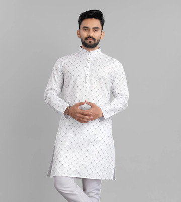 Simran Creation Men Printed Straight Kurta(White, Grey)