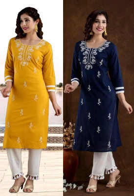 vikshi Women Chikan Embroidery Straight Kurta(Multicolor)