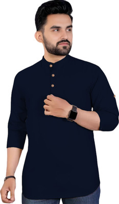 UNIFAV Men Solid Straight Kurta(Dark Blue)