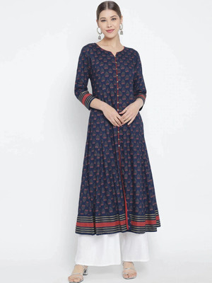 Yash Gallery Women Floral Print Anarkali Kurta(Blue)