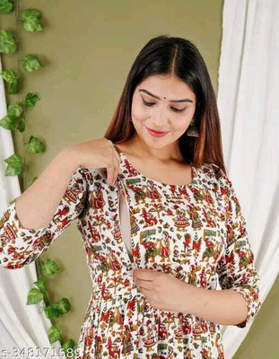TYF Women Printed A-line Kurta(White)