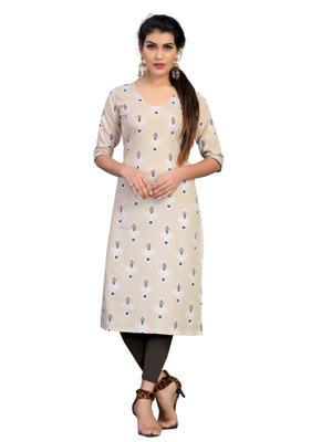 HouseOfCommon Women Printed Straight Kurta(Beige)