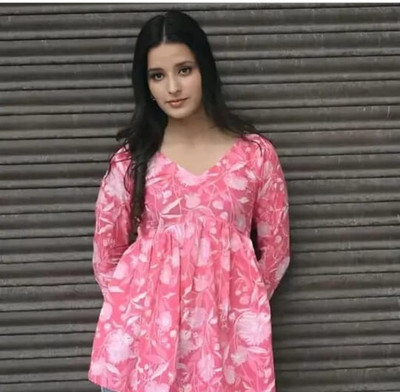 Stylehaven Women Floral Print, Printed A-line Kurta(Pink)