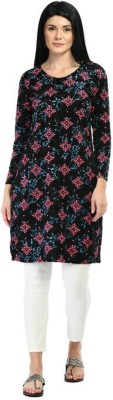 IndiWeaves Women Floral Print Straight Kurta(Black, Blue, Pink)